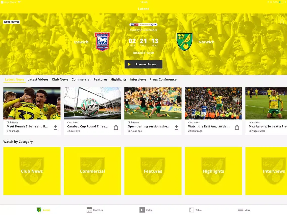 Norwich City Official App iPad 应用截图