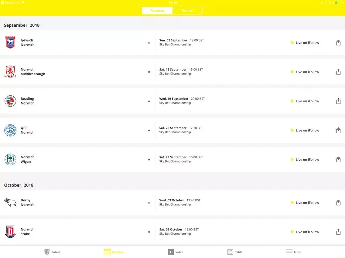 Norwich City Official App iPad 应用截图