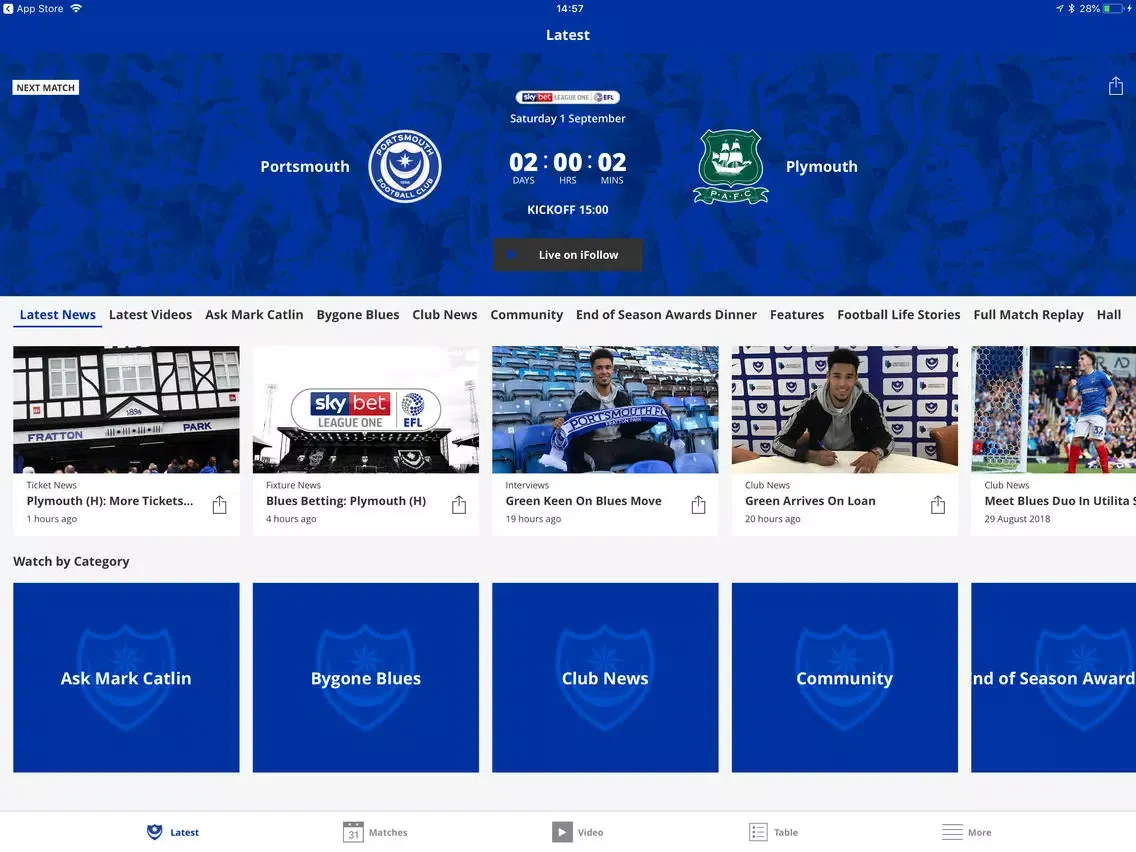 Portsmouth Official App iPad  Screenshots