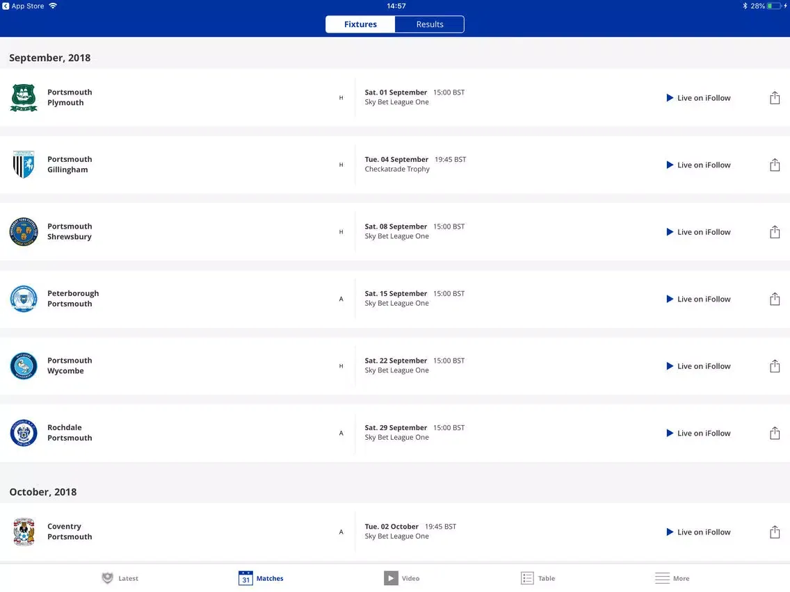 Portsmouth Official App iPad  Screenshots