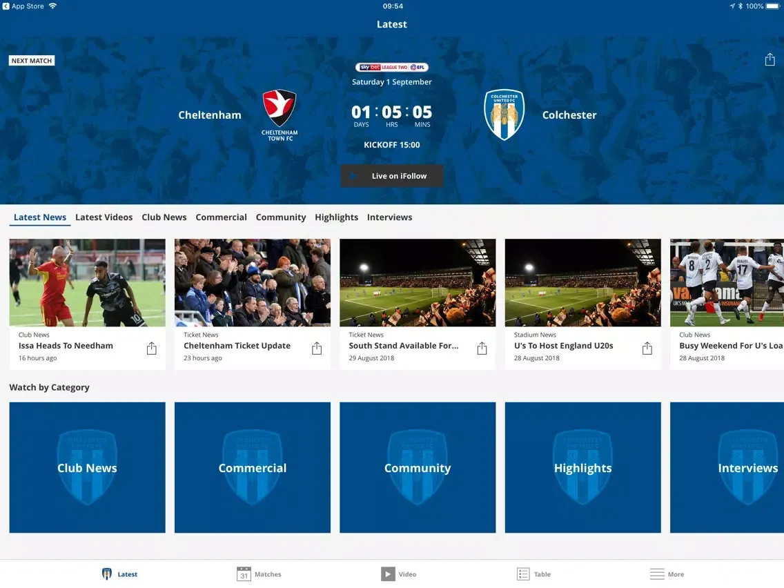 تصاویر Colchester United Official App iPad 