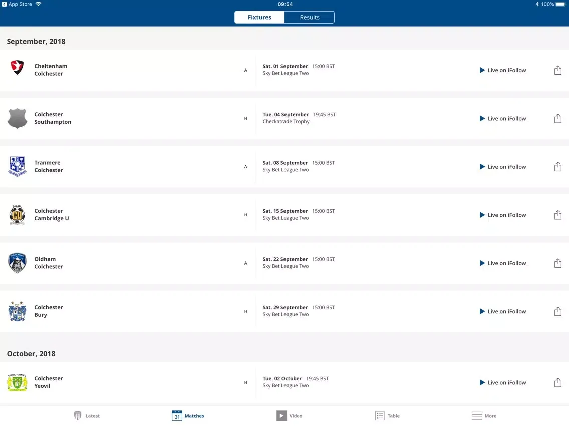تصاویر Colchester United Official App iPad 
