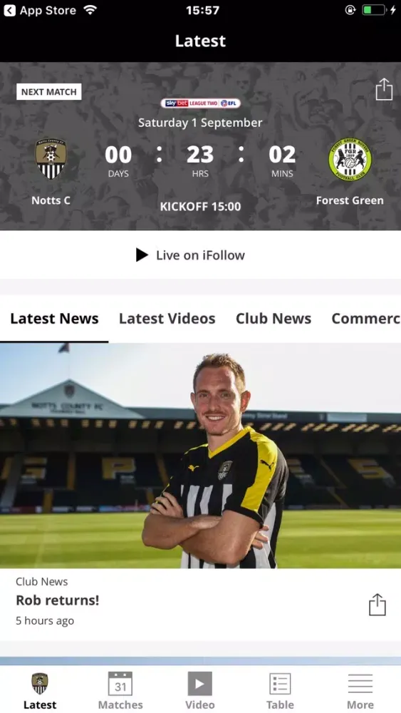 Notts County Official App سکرین شاٹس