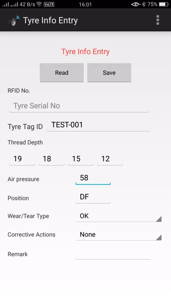 Tyre Inspection Screenshots