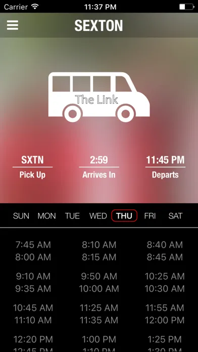 Tangkapan skrin The Link, Bus Schedule