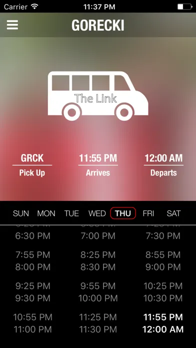 Tangkapan skrin The Link, Bus Schedule