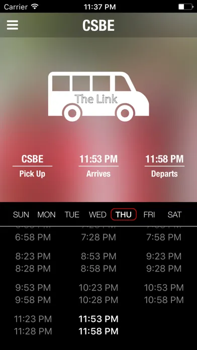 Tangkapan skrin The Link, Bus Schedule