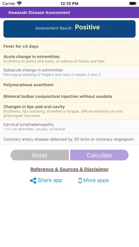 Capturas de tela do Kawasaki Disease Assessment