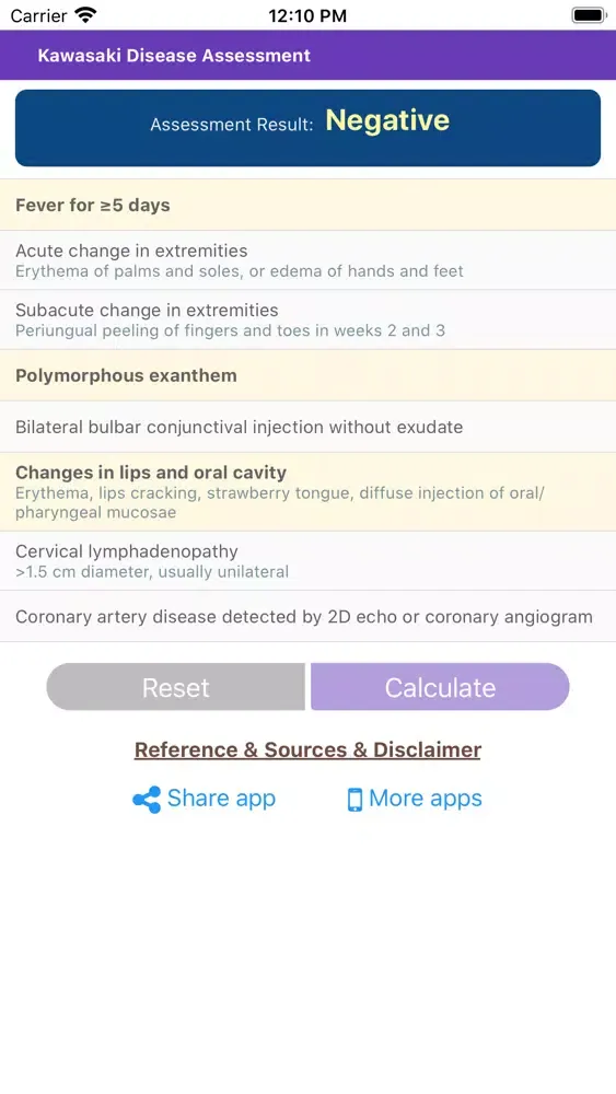Capturas de tela do Kawasaki Disease Assessment
