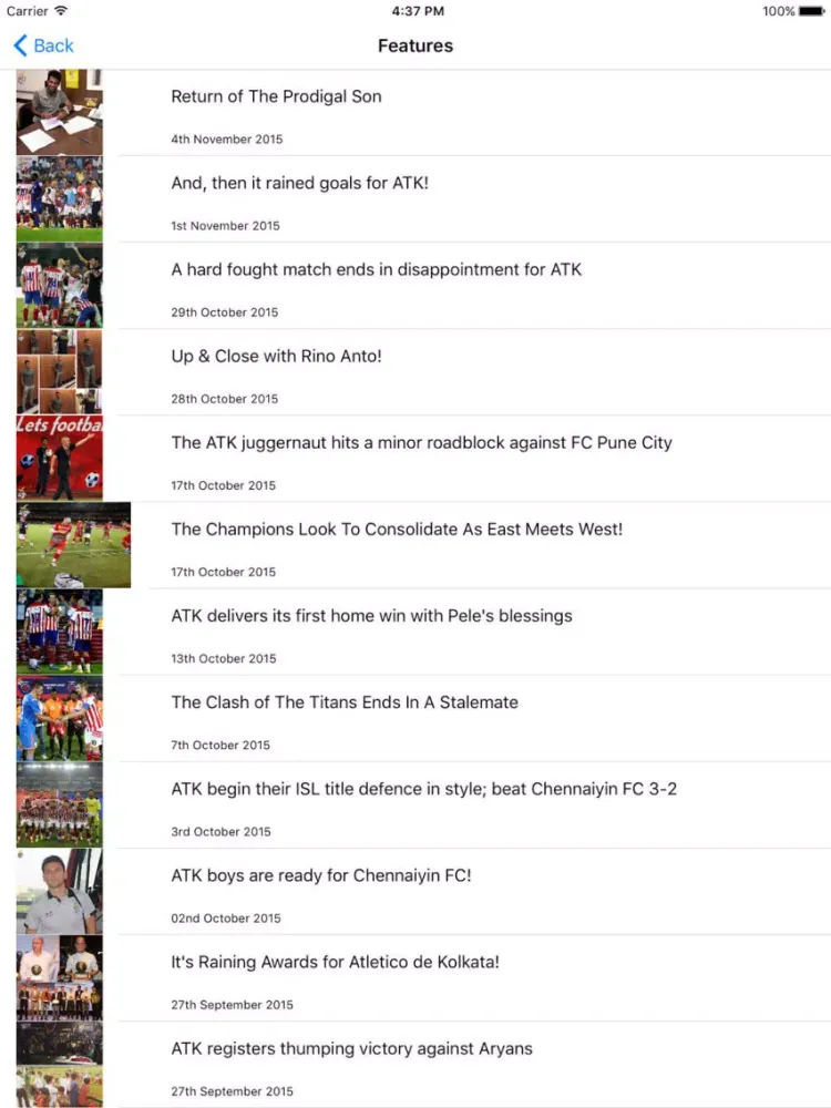 Tangkapan skrin Atletico de Kolkata iPad 