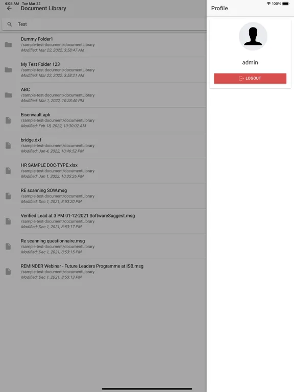 Ảnh chụp màn hình của EisenVault Companion App iPad 