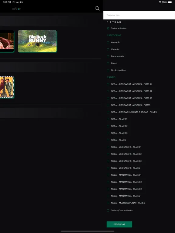 Tangkapan layar NEB ON iPad