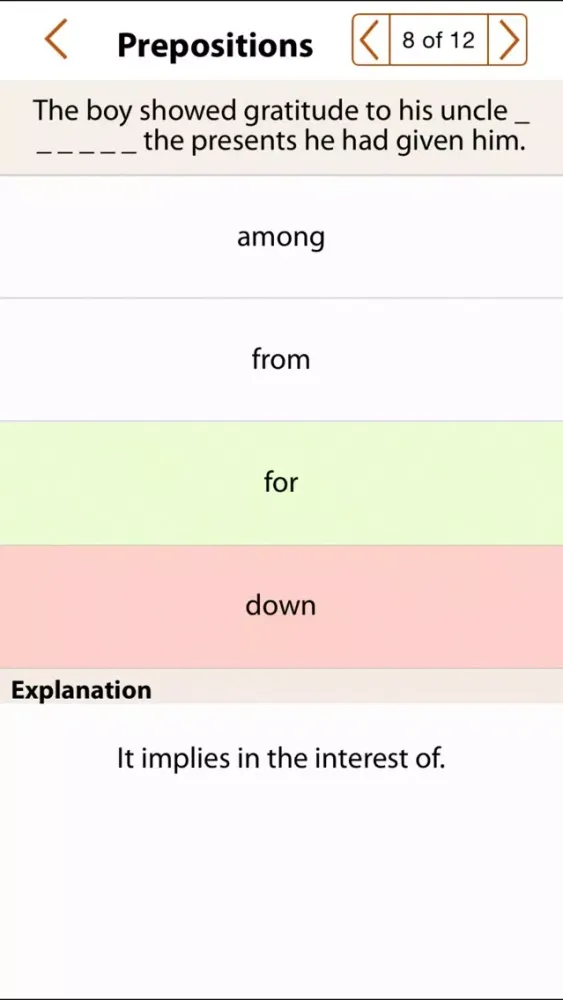 Capturas de pantalla de Grammar Express: Prepositions