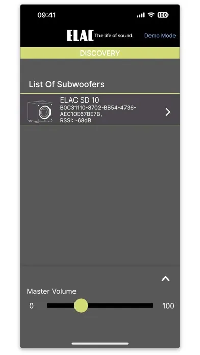 Tangkapan layar ELAC SUB Control 3.0