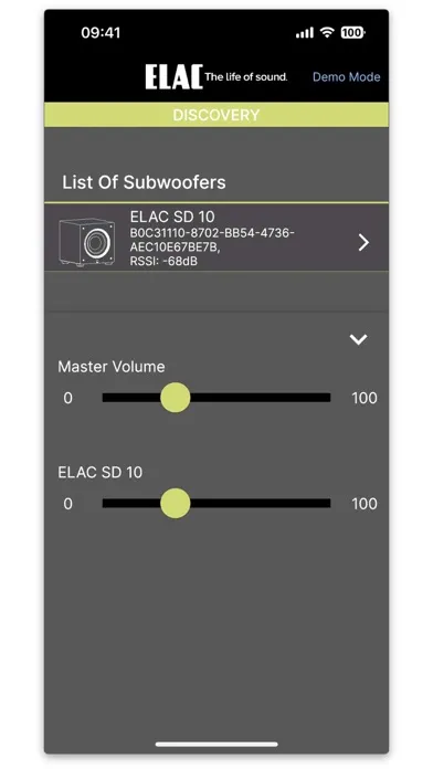 Tangkapan layar ELAC SUB Control 3.0