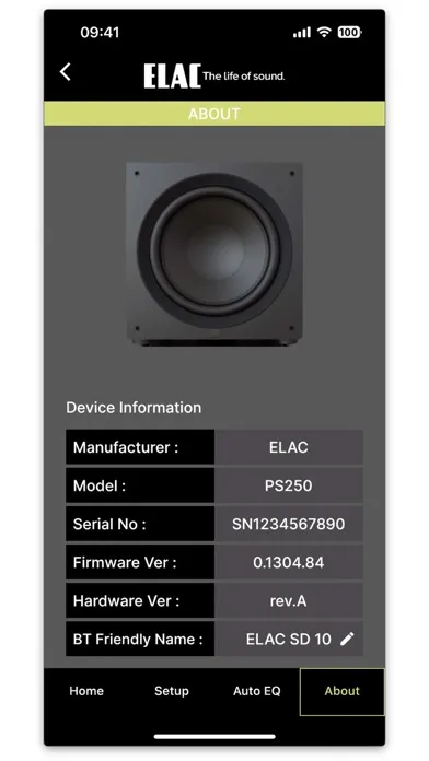 Tangkapan layar ELAC SUB Control 3.0