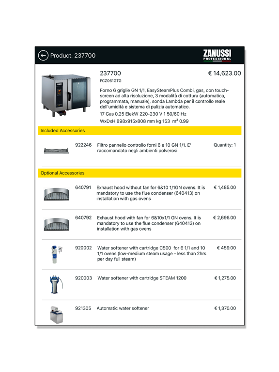 Zanussi Professional Pricelist iPad  スクリーンショット