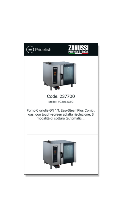 Zanussi Professional Pricelist スクリーンショット
