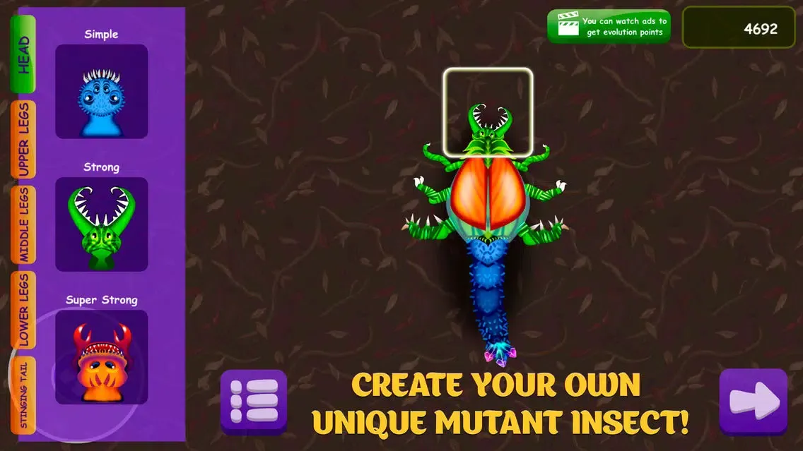 Screenshot di Mutant Insect Evolve Sim