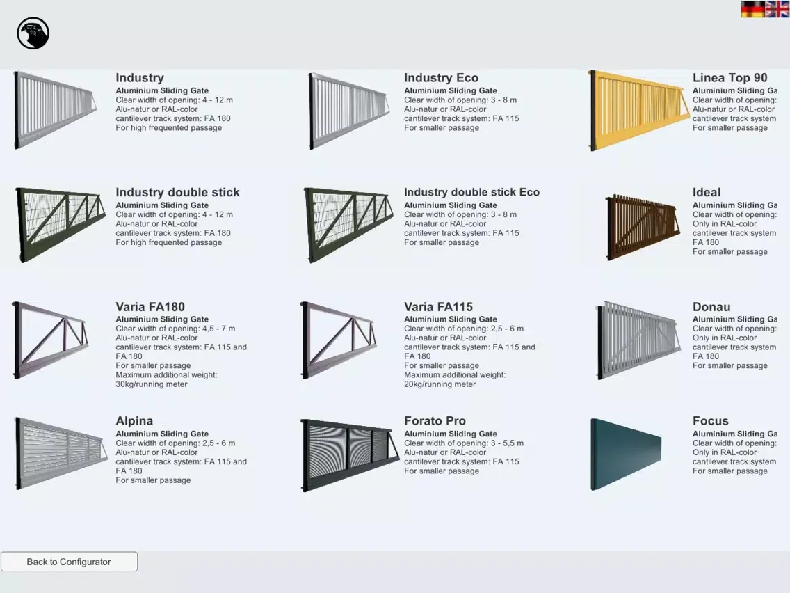 Capturas de pantalla de Falken Gate Configurator iPad 