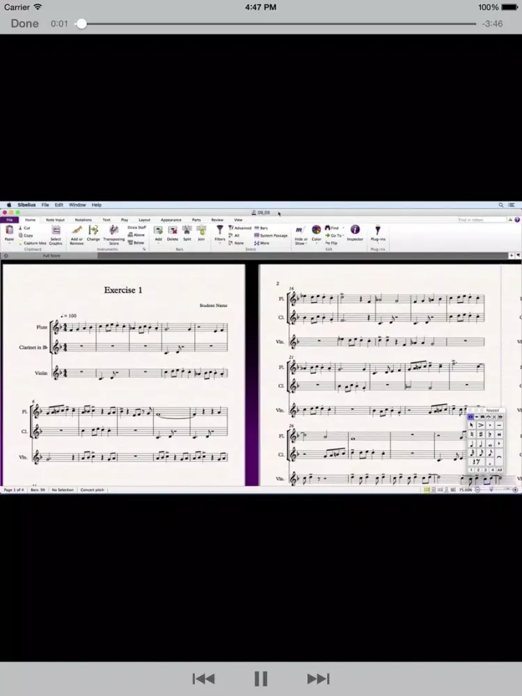 Tangkapan layar LearnFor Sibelius 8 iPad 