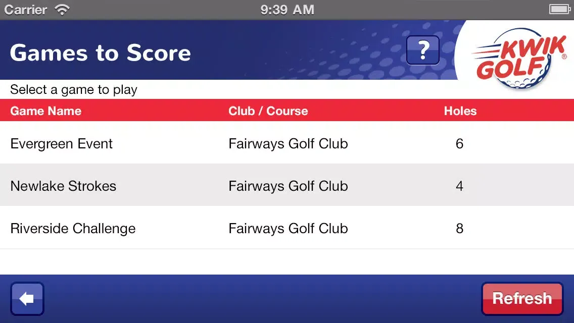 Tangkapan layar Kwik Golf Scorecard Mobile
