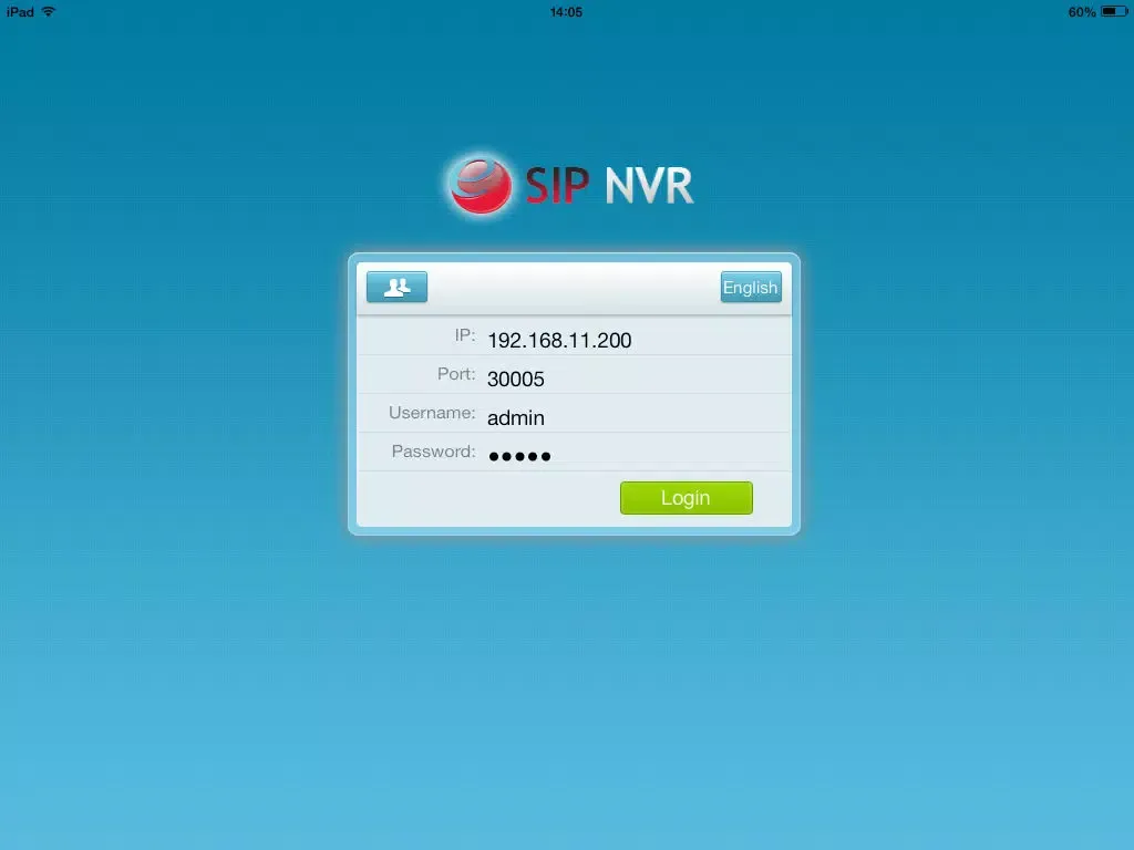 Ảnh chụp màn hình của SIP NVR iPad 