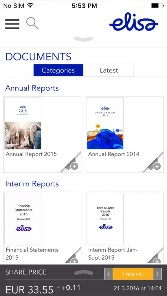 Ảnh chụp màn hình của Elisa Corporation Investor Relations