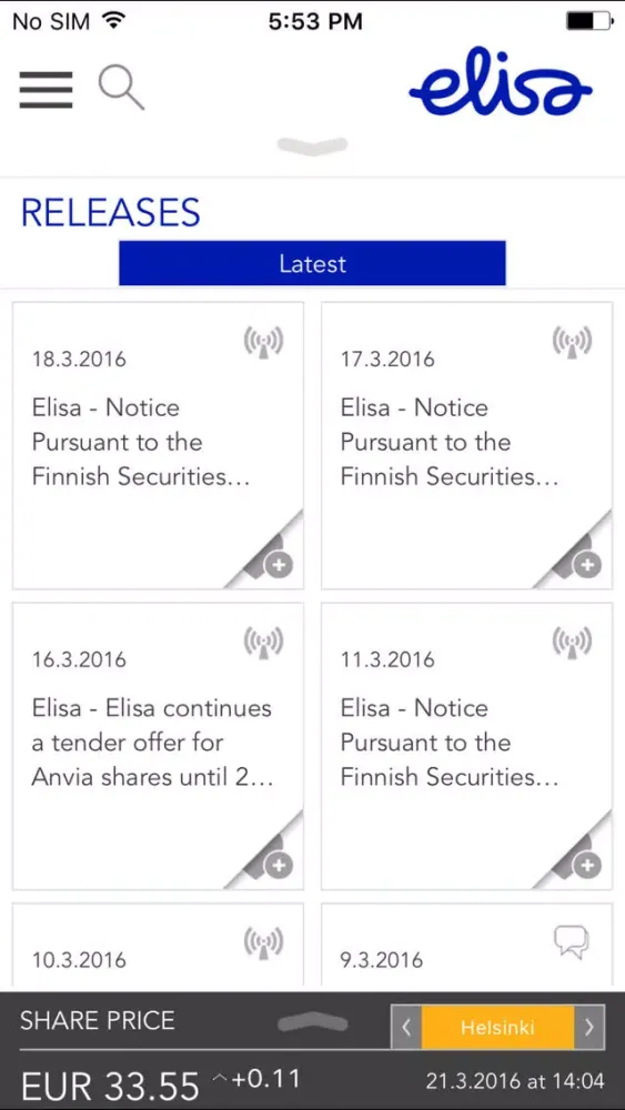 Ảnh chụp màn hình của Elisa Corporation Investor Relations