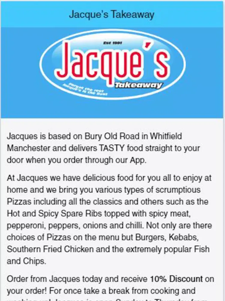 Tangkapan skrin Jacque's Takeaway iPad 