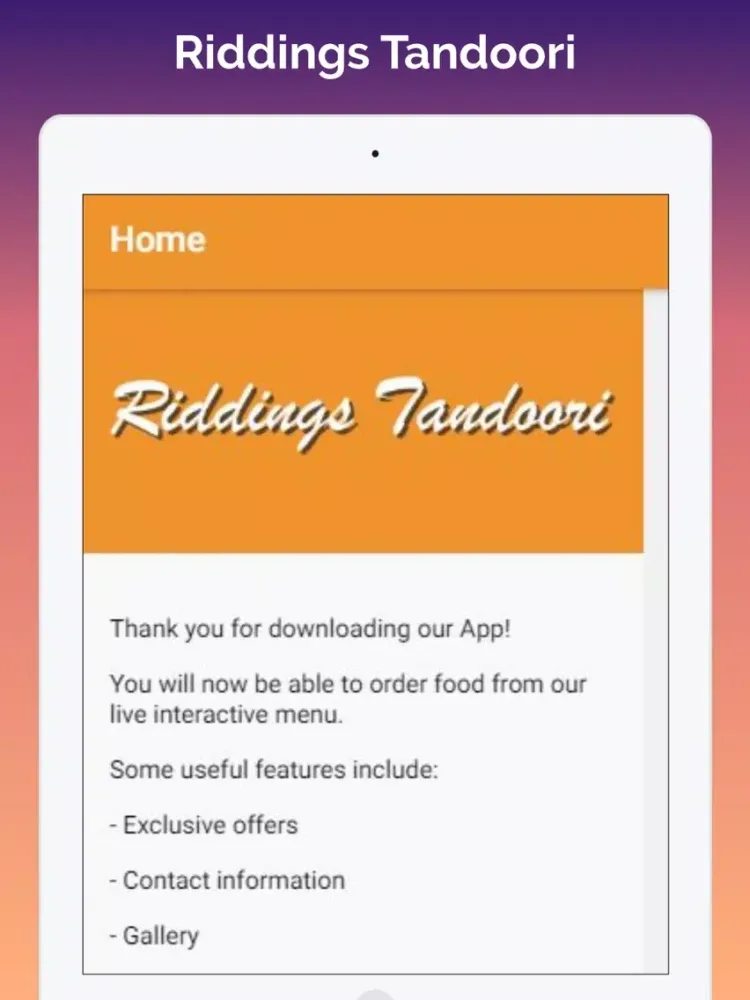 Riddings Tandoori iPad  Screenshots