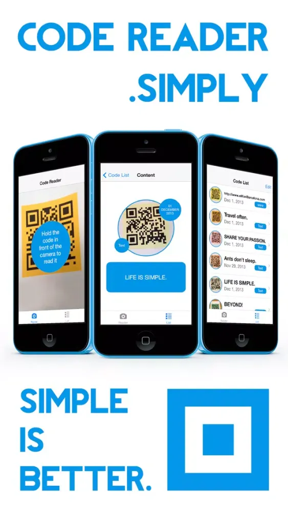 Code Reader .Simply - Read QR, Aztec, PDF417 and Bar Codes应用截图