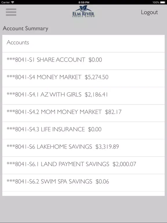Elm River CU Mobile App iPad  Screenshots