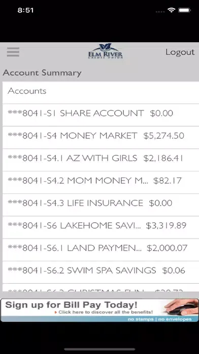 Elm River CU Mobile App Screenshots