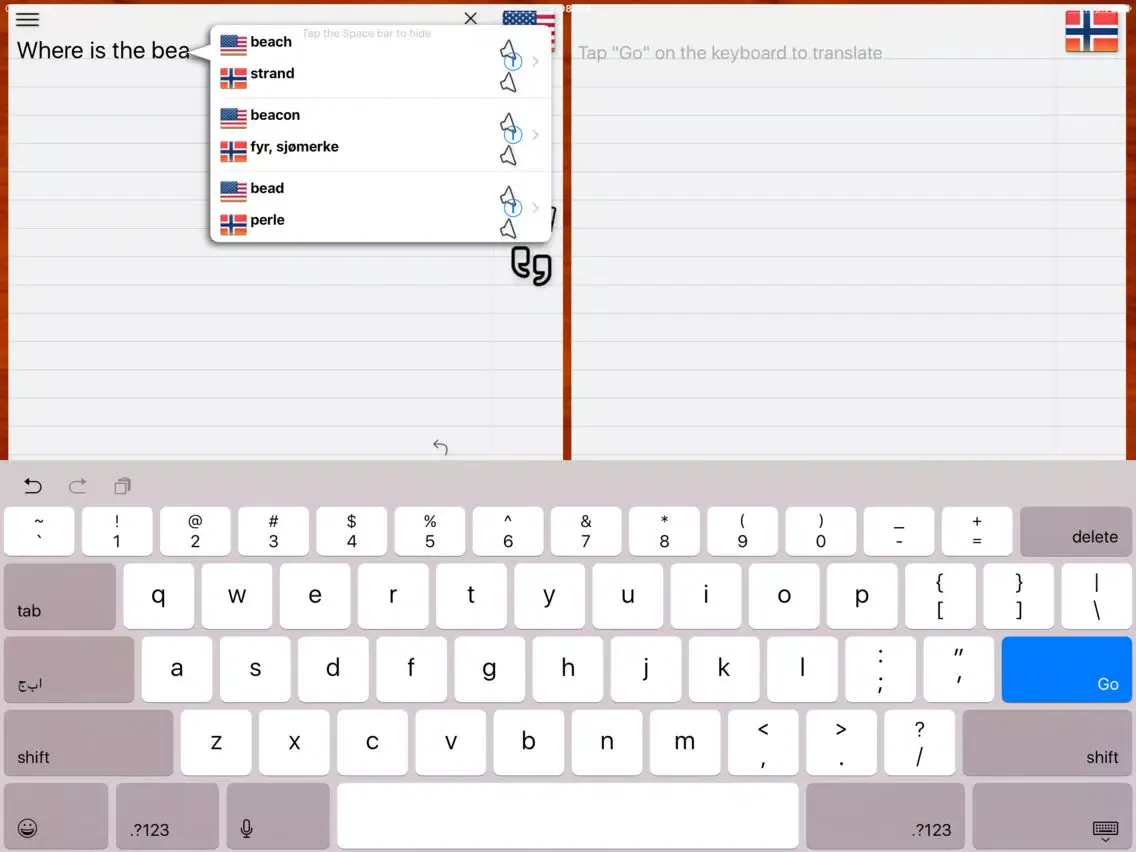 Capturas de pantalla de Norwegian Translator iPad 