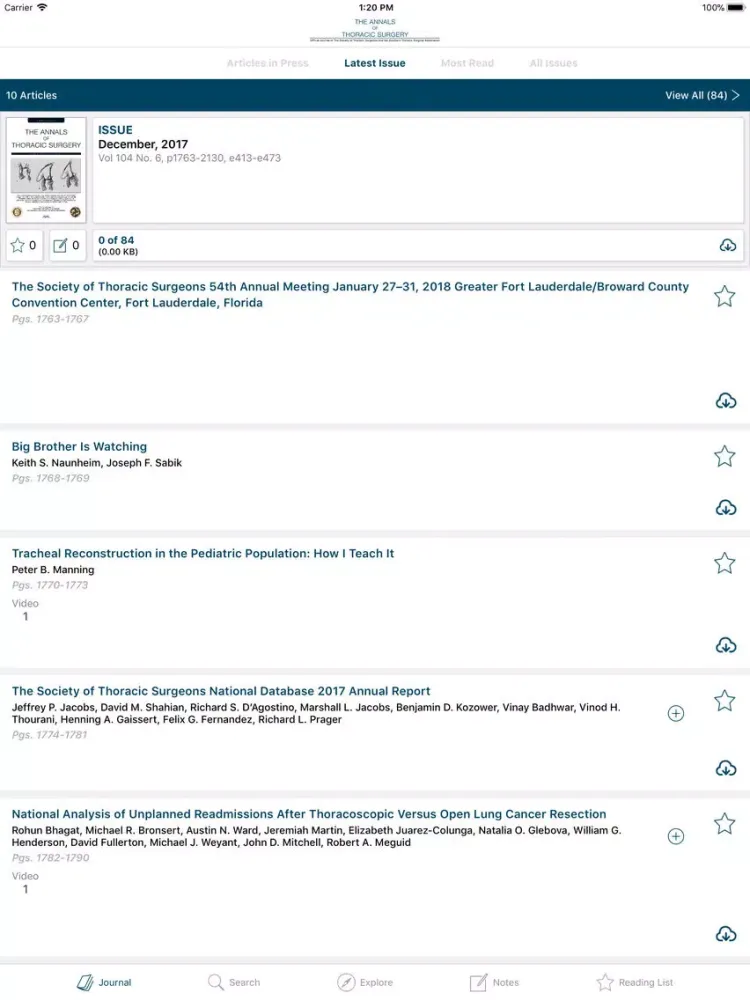 Tangkapan skrin The Annals of Thoracic Surgery iPad 