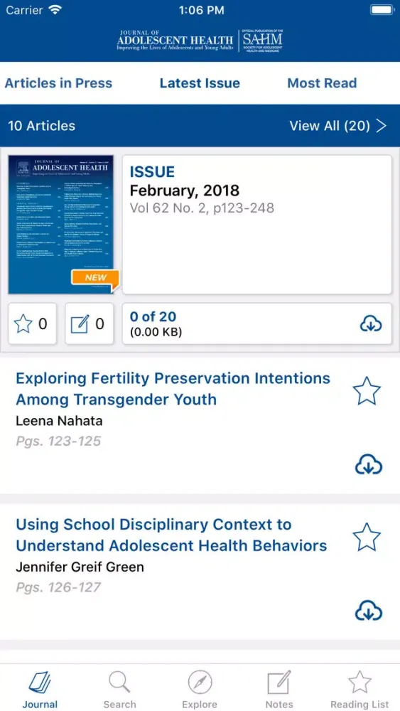 Tangkapan skrin Journal of Adolescent Health