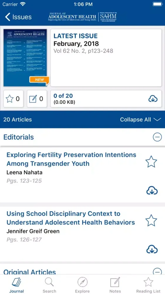 Tangkapan skrin Journal of Adolescent Health