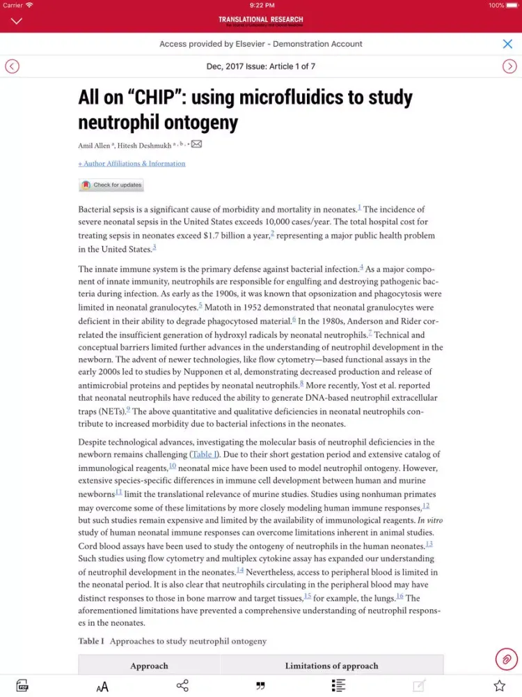 Capturas de tela do Translational Research iPad 