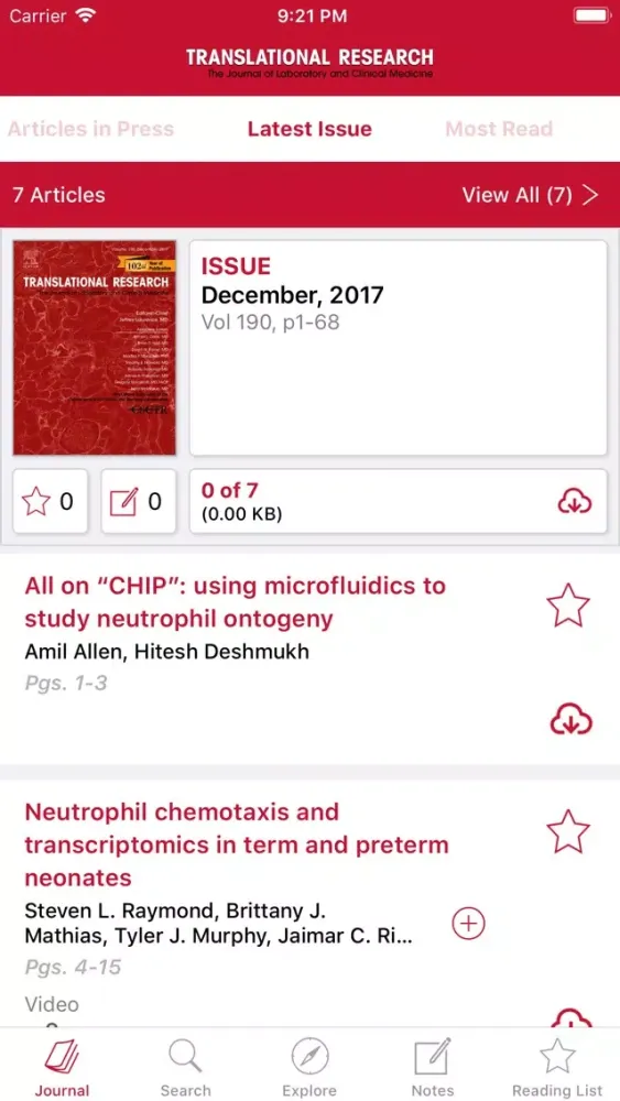 Capturas de tela do Translational Research
