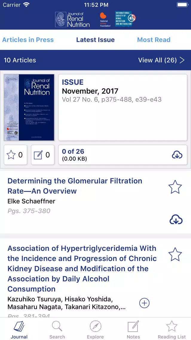 Zrzuty ekranu Journal of Renal Nutrition