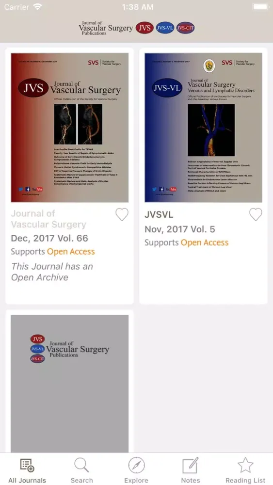 Captures d'écran de Journal of Vascular Surgery