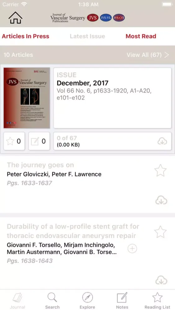 Captures d'écran de Journal of Vascular Surgery