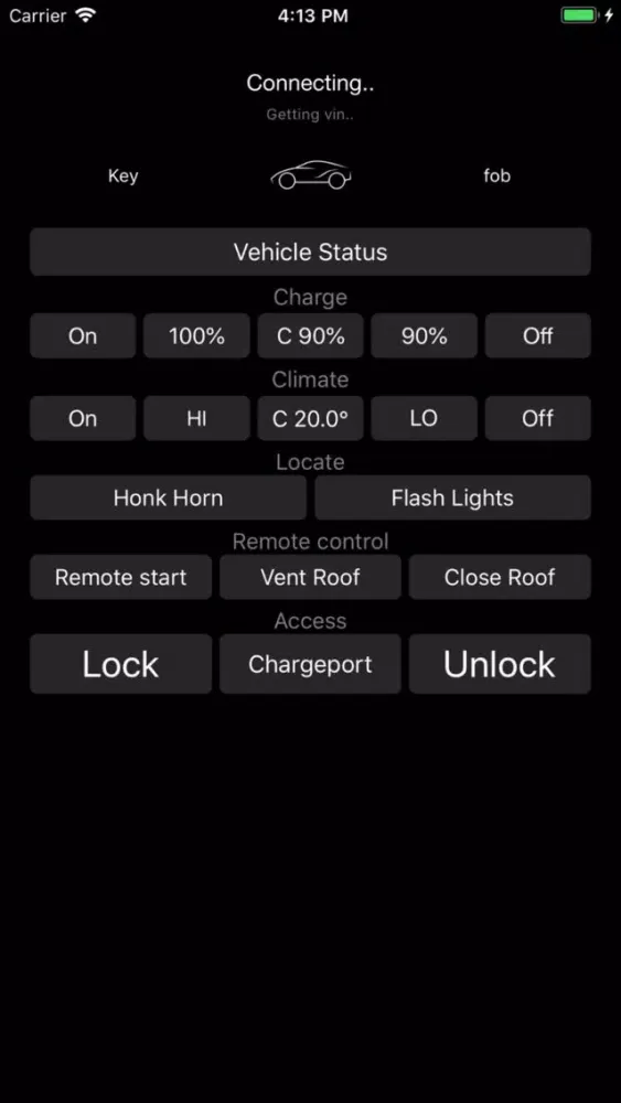 Tangkapan skrin Key fob for Tesla