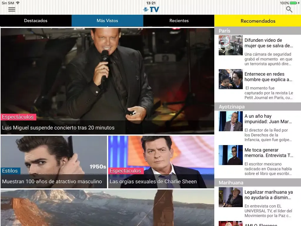 Скриншоты El Universal TV iPad 