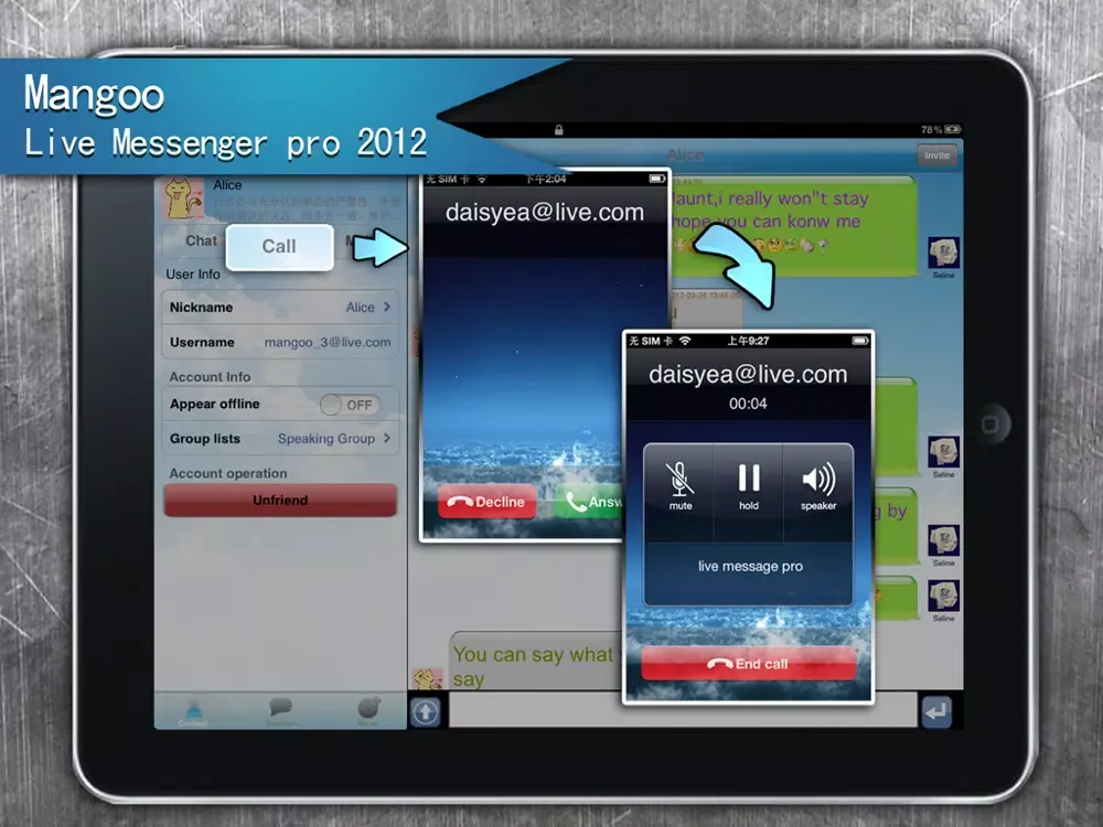 Capturas de tela do Live Messenger Pro iPad 
