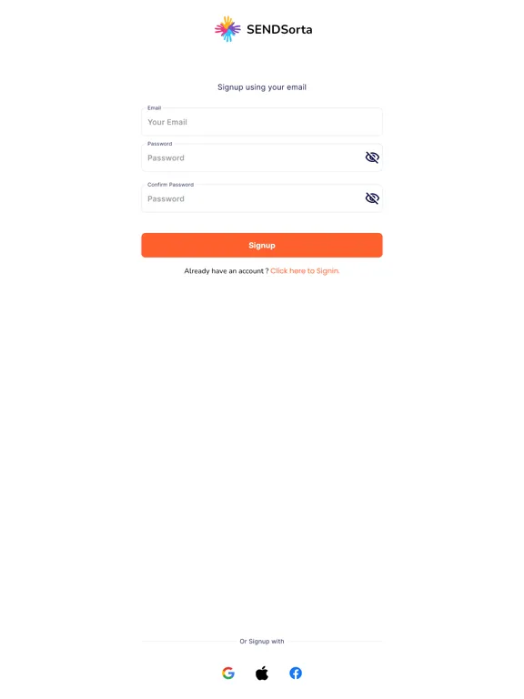 Sendsorta iPad  Screenshots