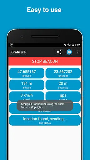 Capturas de tela do Graticule location sharing app
