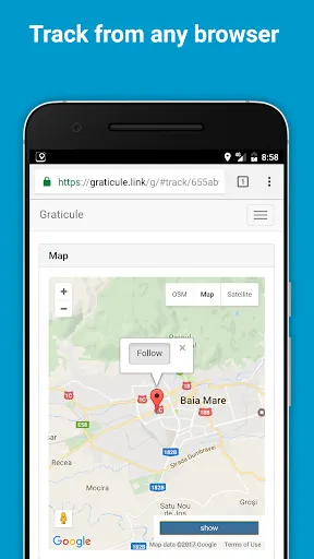 Capturas de tela do Graticule location sharing app