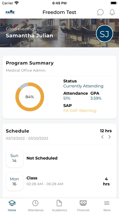 Ảnh chụp màn hình của Student Mobile App